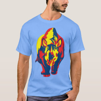 Aufladung Nashorn-Blau-Gelb-Rot T-Shirt