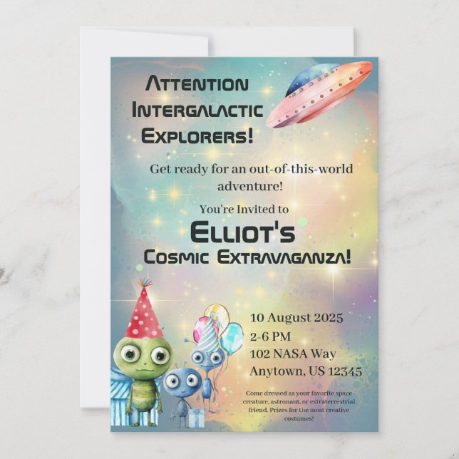 Aufmerksamkeit Intergalaktische Geburtstagseinladu Einladung (Vorderseite)