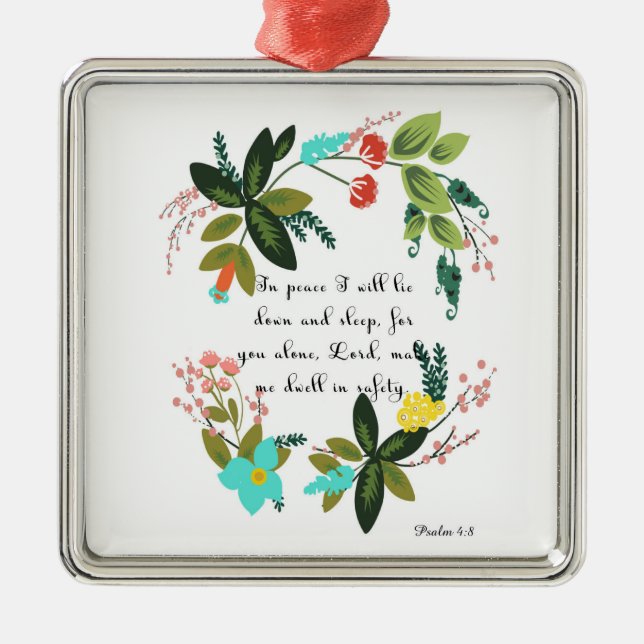 Aufmunternde Bibel versifiziert Kunst - Psalm-4:8 Ornament Aus Metall (Vorne)