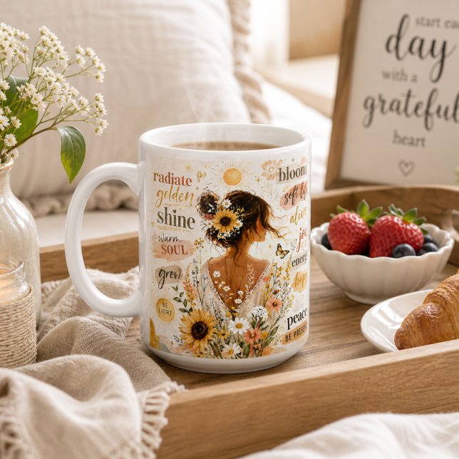 Aufmunternde florale Bekräftigung Aquarell-Kunstwe Kaffeetasse (Von Creator hochgeladen)