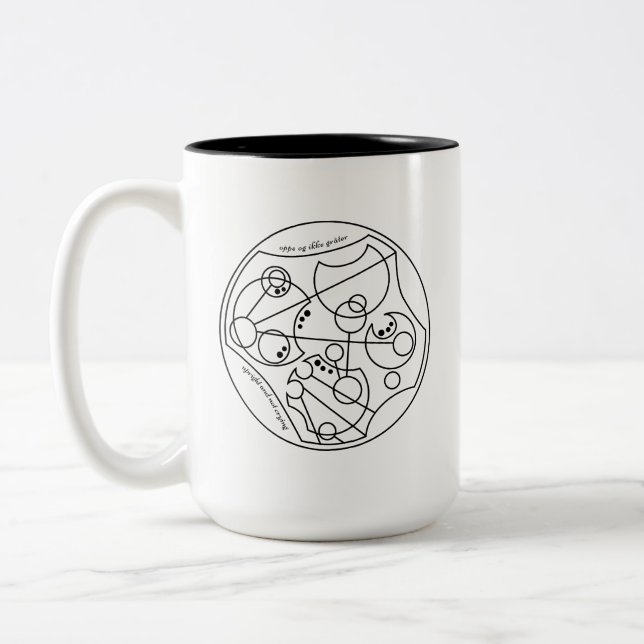 aufrecht und nicht weinen - Circular Gallifreyan Zweifarbige Tasse (Links)