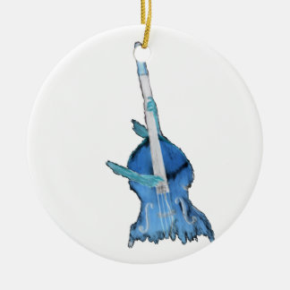 Aufrechter Baß, gespielt durch zwei Hände, blaue Keramikornament