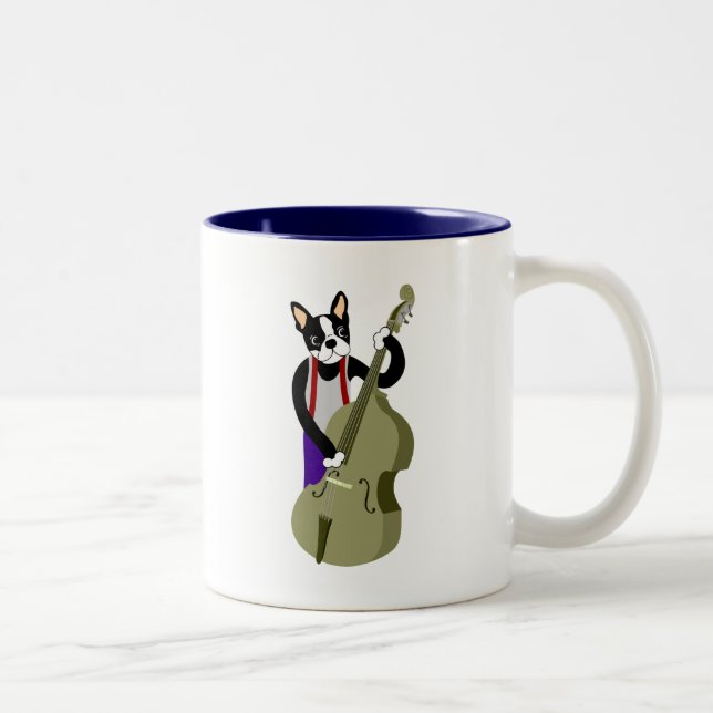 Aufrechter Bass-Spieler Bostons Terrier Zweifarbige Tasse (Rechts)