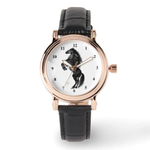 Aufrechtes Schwarzes Wildpferd-Uhr Armbanduhr