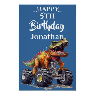 Aufregende Blue Dinosaur T-Rex Monster Truck Thema Poster