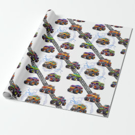 Aufregende Kids Monster Truckmuster Geschenkpapier