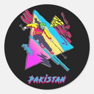 Aufregendes Farbskifahren Pakistan Grafik Skifahre Runder Aufkleber