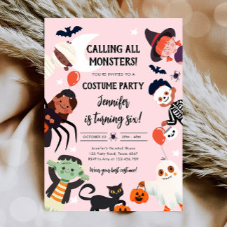 Aufruf aller Monster Halloween-Kostüme Geburtstag Einladung