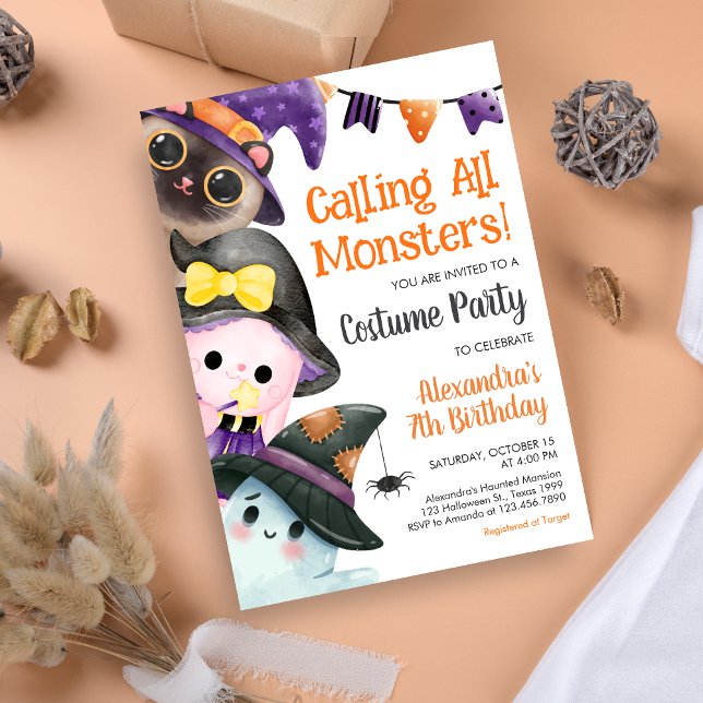 Aufruf aller Monster Halloween-Kostüme Geburtstag Einladung (Calling All Monsters Costume Halloween Birthday Invitation)