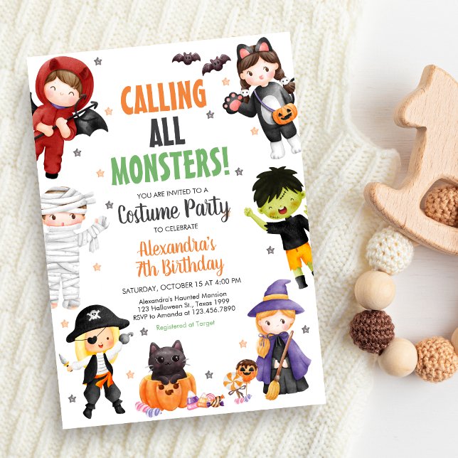 Aufruf aller Monster Kostüme Halloween Geburtstag Einladung (Spooky Costume Halloween Birthday Invitation)