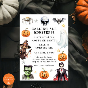 Aufruf aller Monster Kostüme Halloween Geburtstag Einladung