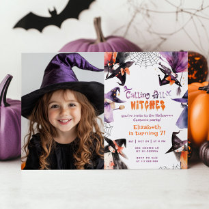 Aufruf an alle Hexen Halloween-Kostenüm-Party-Foto Einladung