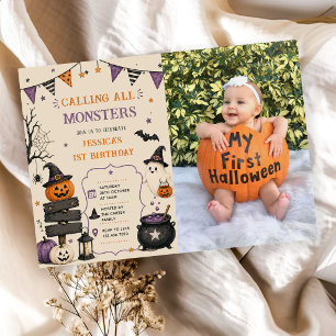 Aufruf an alle Monster Halloween Geburtstagsfoto Einladung