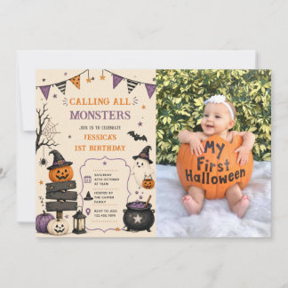 Aufruf an alle Monster Halloween Geburtstagsfoto Einladung