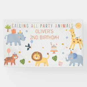 Aufruf an alle Partytiere Safari Zoo Geburtstag Banner