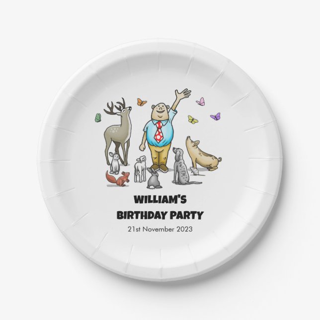 Aufruf der Geburtstagspartei aller Tiere Pappteller (Vorderseite)