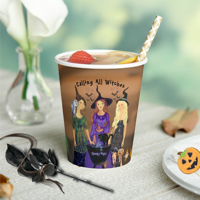 Aufruf der Geburtstagspartei Halloween Pappbecher (Calling All Witches Halloween Birthday Party Paper Cups)