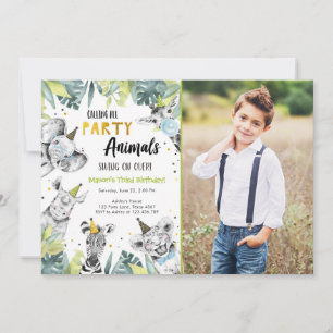 Aufrufen Alle Party Tiere Boy Safari Birthday Inv Einladung