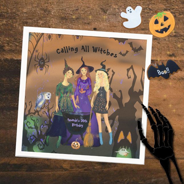 Aufrufen aller Hexen Halloween Geburtstag Serviette (Calling All Witches Halloween Birthday Napkins)