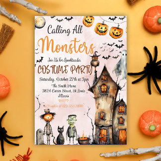 Aufrufen aller Monster Halloween-Kostümeinladung Einladung