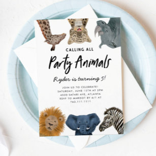 Aufrufen aller Party Tiere Safari Zoo Geburtstag Einladung