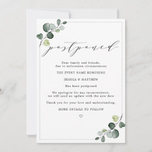 Aufschiebte Änderung der Pläne Eukalyptus Hochzeit Ankündigung