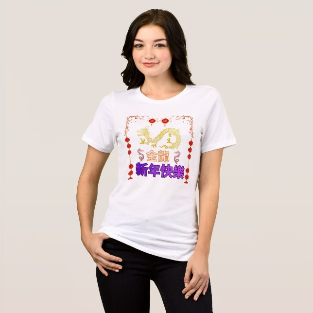 Aufsteigender Goldener Drache Tri-Blend Shirt (Vorderseite voll)