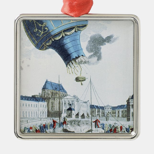 Aufstieg des Montgolfier Bruderheißluftballons Silbernes Ornament (Vorne)
