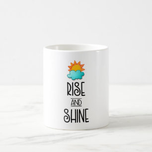 Aufstieg und Rheintypografie mit Sonne und Wolke Kaffeetasse
