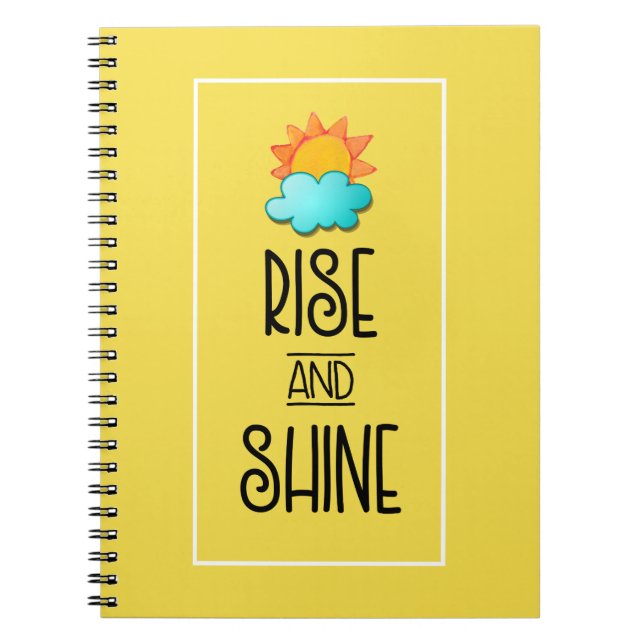 Aufstieg und Rheintypografie mit Sonne und Wolke Notizblock (Vorderseite)