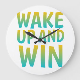 Aufwachen und Gewinnen Motivierende Typografie Große Wanduhr