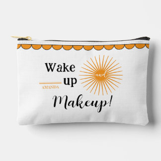 Aufwachen und Schminken Weiße Orange Personalisier Zubehörtasche