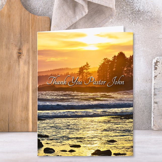 Aufwertung von "Sunrise Pastor" im Nordwesten Dankeskarte (Northwest Ocean Sunrise Pastor Appreciation Thank You Card)