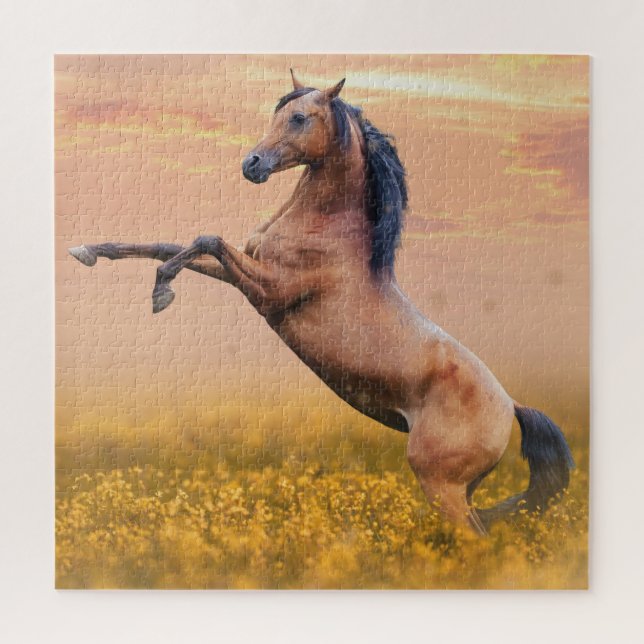 Aufzuchtpferd auf einem Gebiet von Blume Puzzle (Vertikal)