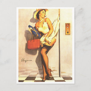 Aufzug Pin Up Postkarte