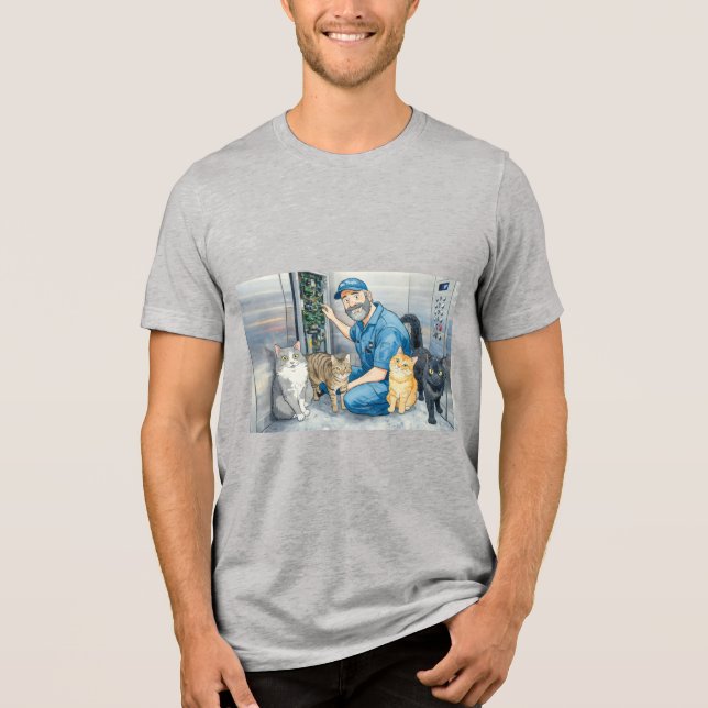 Aufzugmonteur mit seinen Katzen Tri-Blend Shirt (Vorderseite)