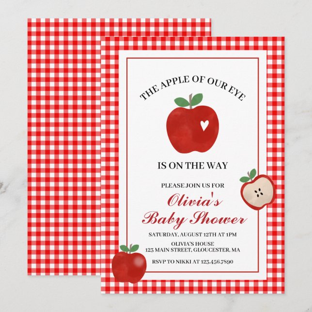 Augapfel roter Gingham-Baby-Party Einladung (Vorne/Hinten)