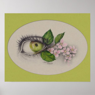 Augapfel Surrealer Zeichen Kunst Grün Poster