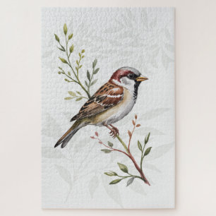 Auge auf dem Spatz Wildvogel auf Olivenzweig Puzzle