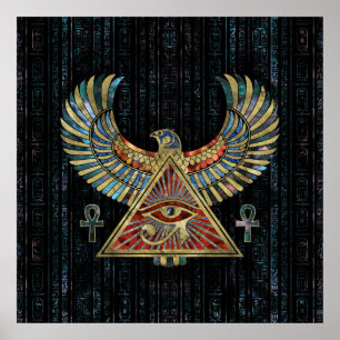 Auge des Horus - Wadjet Gemstone und Gold Poster