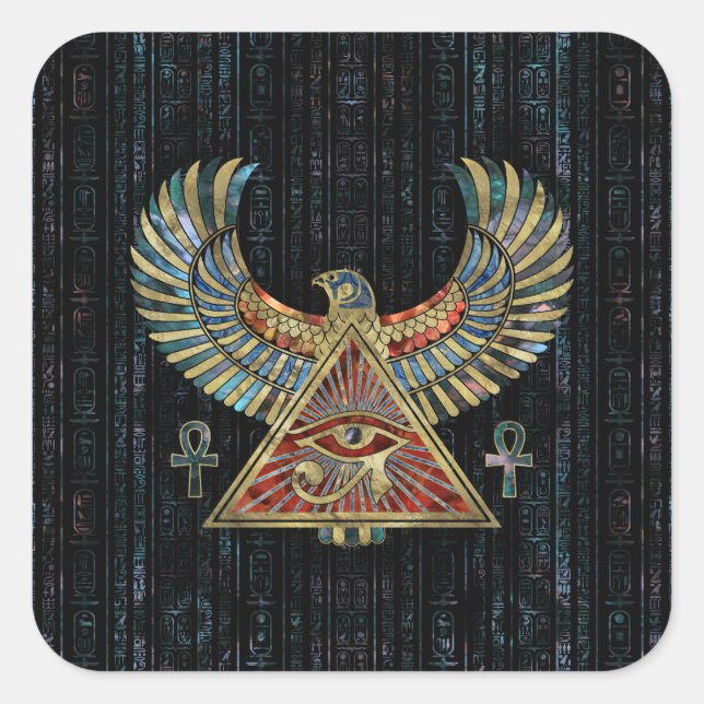 Auge des Horus - Wadjet Gemstone und Gold Quadratischer Aufkleber (Vorderseite)