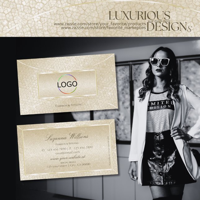 Auge Fangen Seidencreme Schlange Muster mit Logo Visitenkarte (Von Creator hochgeladen)