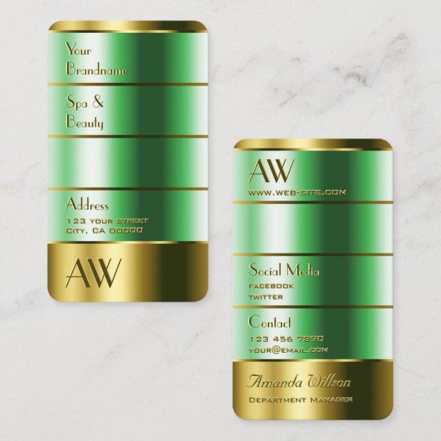 Auge fängt Gold und grüne Farben mit Monogramm Visitenkarte (Vorne/Hinten)