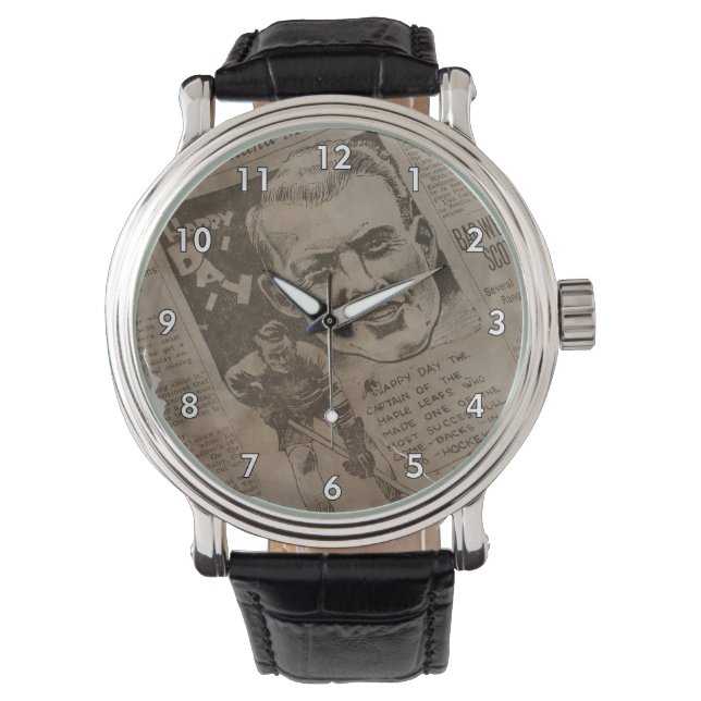 Auge fängt sehr alte Zeitung Armbanduhr (Vorderseite)