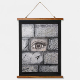 "Auge hinter der Mauer" Wandteppich Mit Holzrahmen