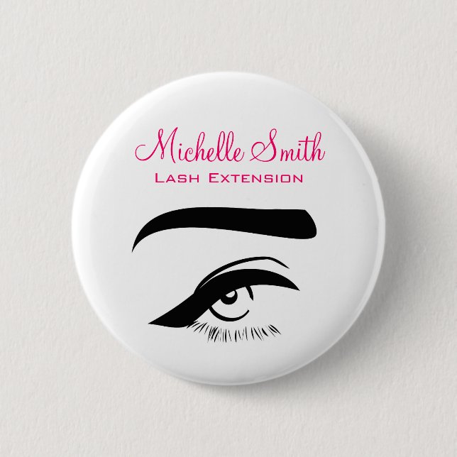 Auge mit Eyeliner-Wimpernverlängerungs-Branding Button (Vorderseite)