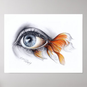 Auge mit Fischschwanz Surrealer Zeichnungskunst Poster