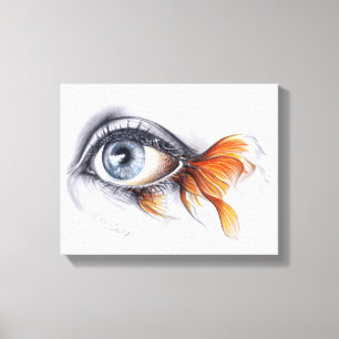 Auge mit Fischschwanz Surrealistische Zeichnung Ku Leinwanddruck