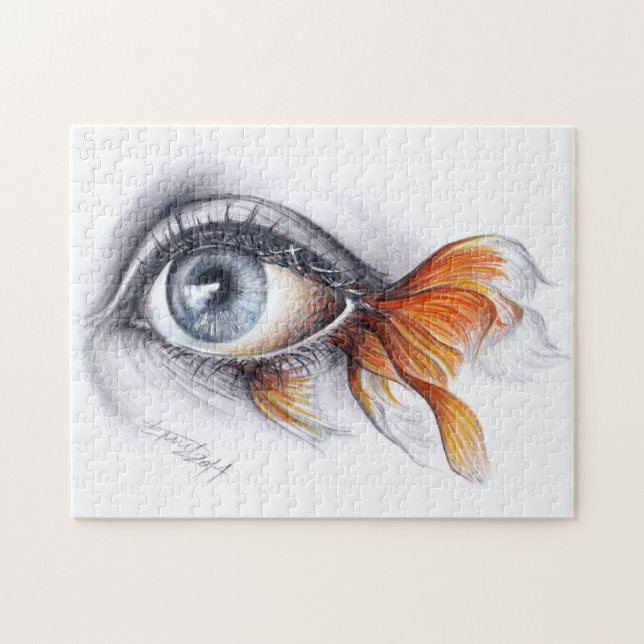 Auge mit Goldfisch Schwanz Surreal zeichnend Kunst Puzzle (Horizontal)