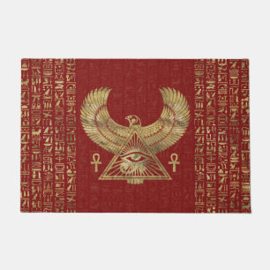Auge von Horus - Wadjet Gold auf rotem Leder Fußmatte